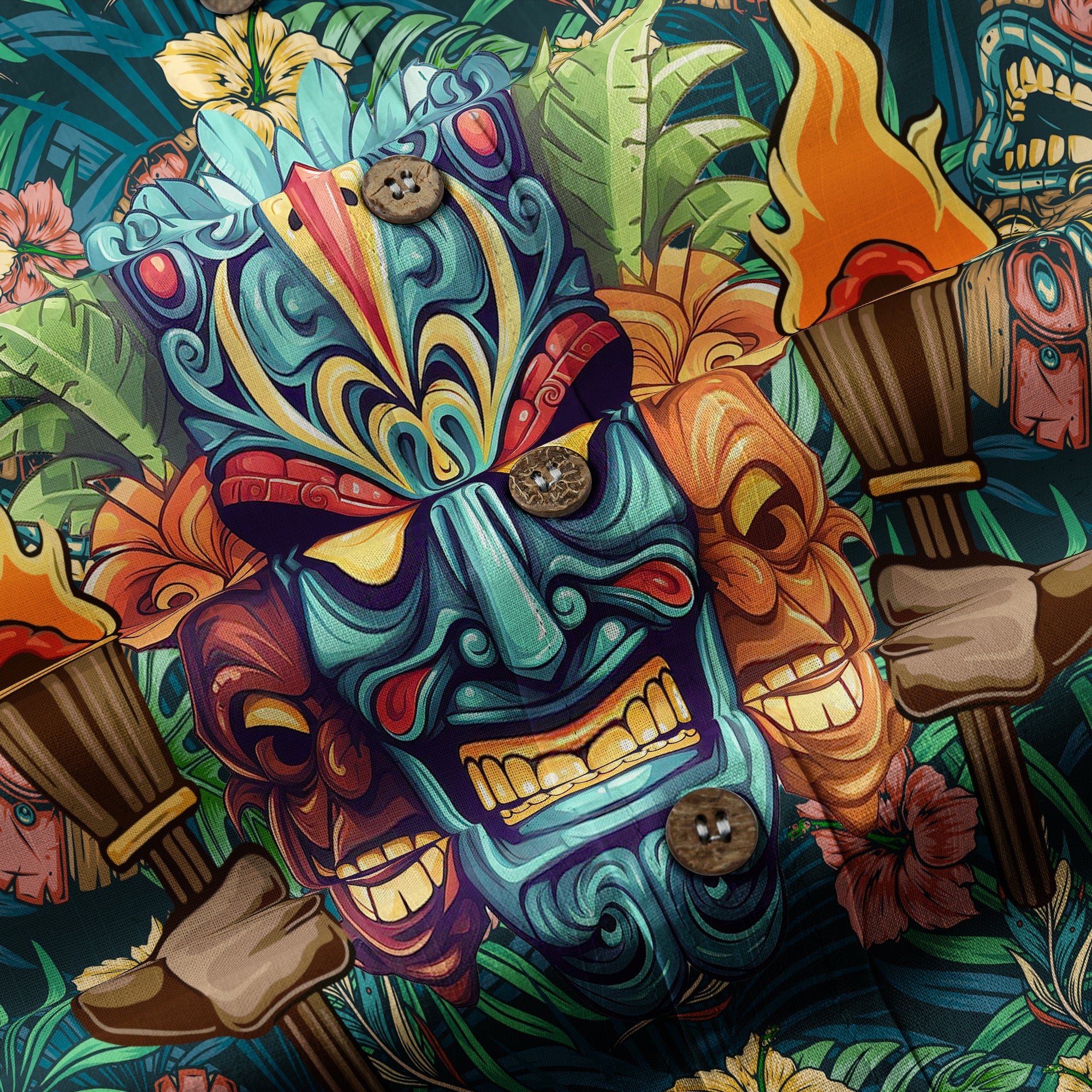 Tiki Mask Hawaiian Shirt for Men, Polynesian Hawaiian Button Down Aloha Shirt - The Palmix