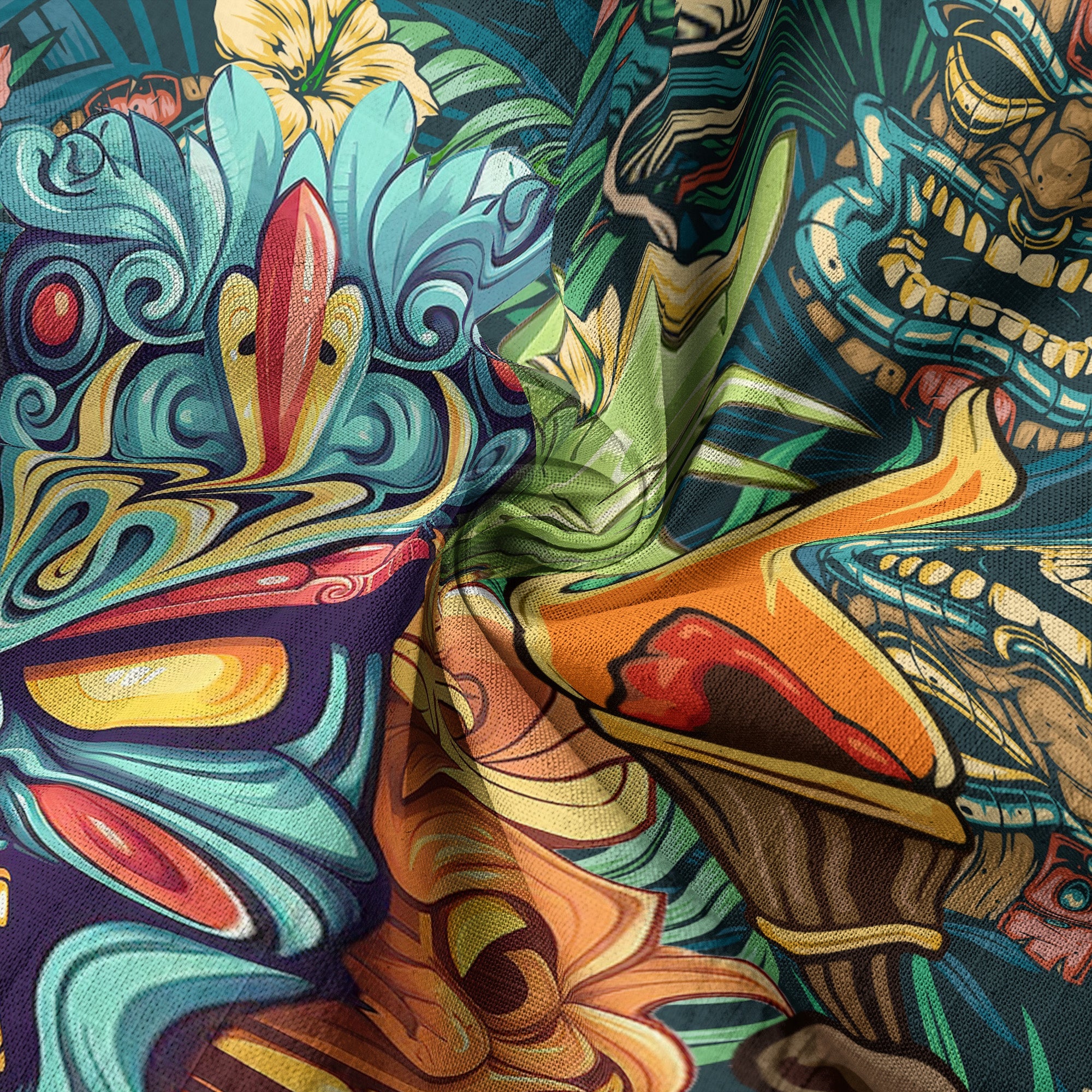 Tiki Mask Hawaiian Shirt for Men, Polynesian Hawaiian Button Down Aloha Shirt - The Palmix