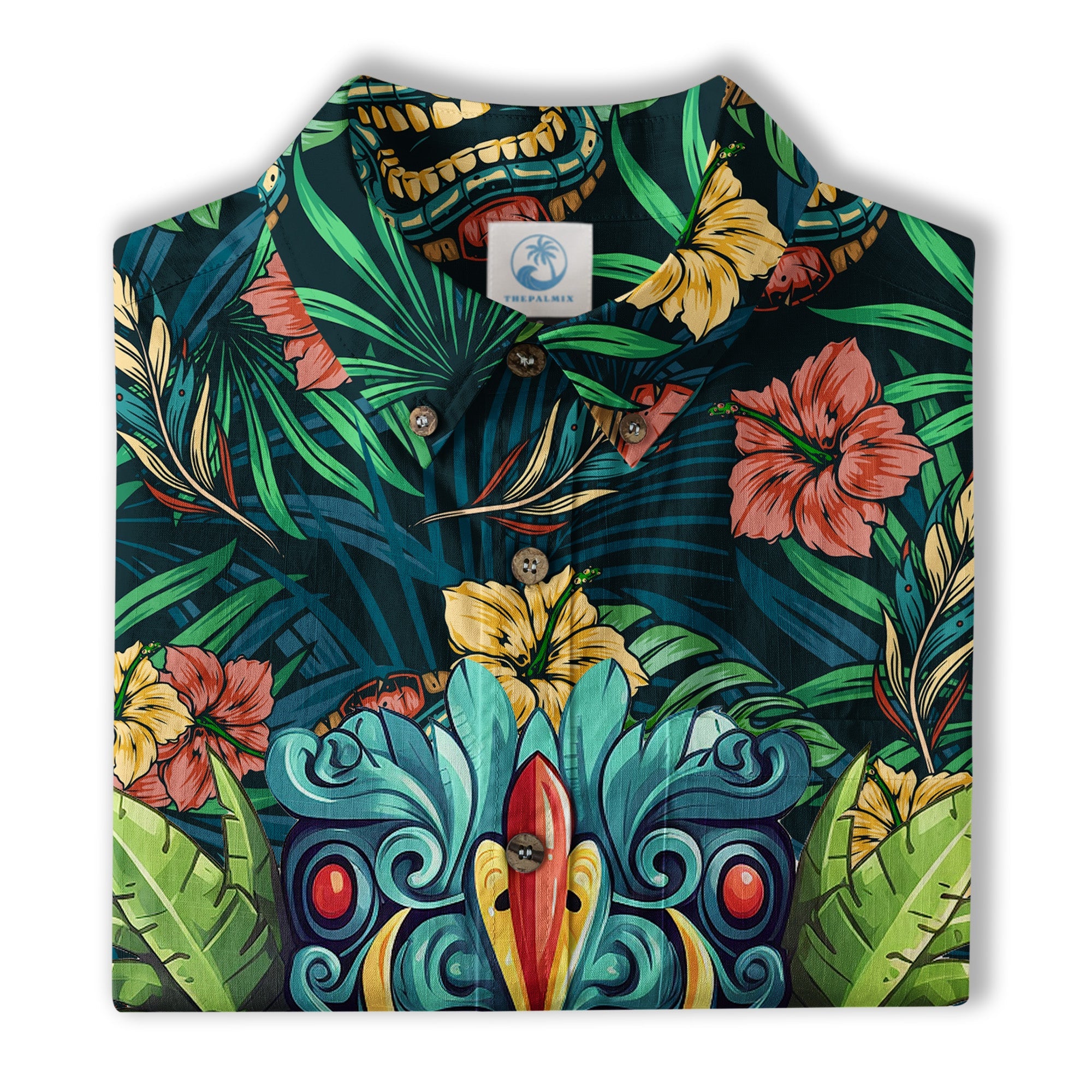 Tiki Mask Hawaiian Shirt for Men, Polynesian Hawaiian Button Down Aloha Shirt - The Palmix