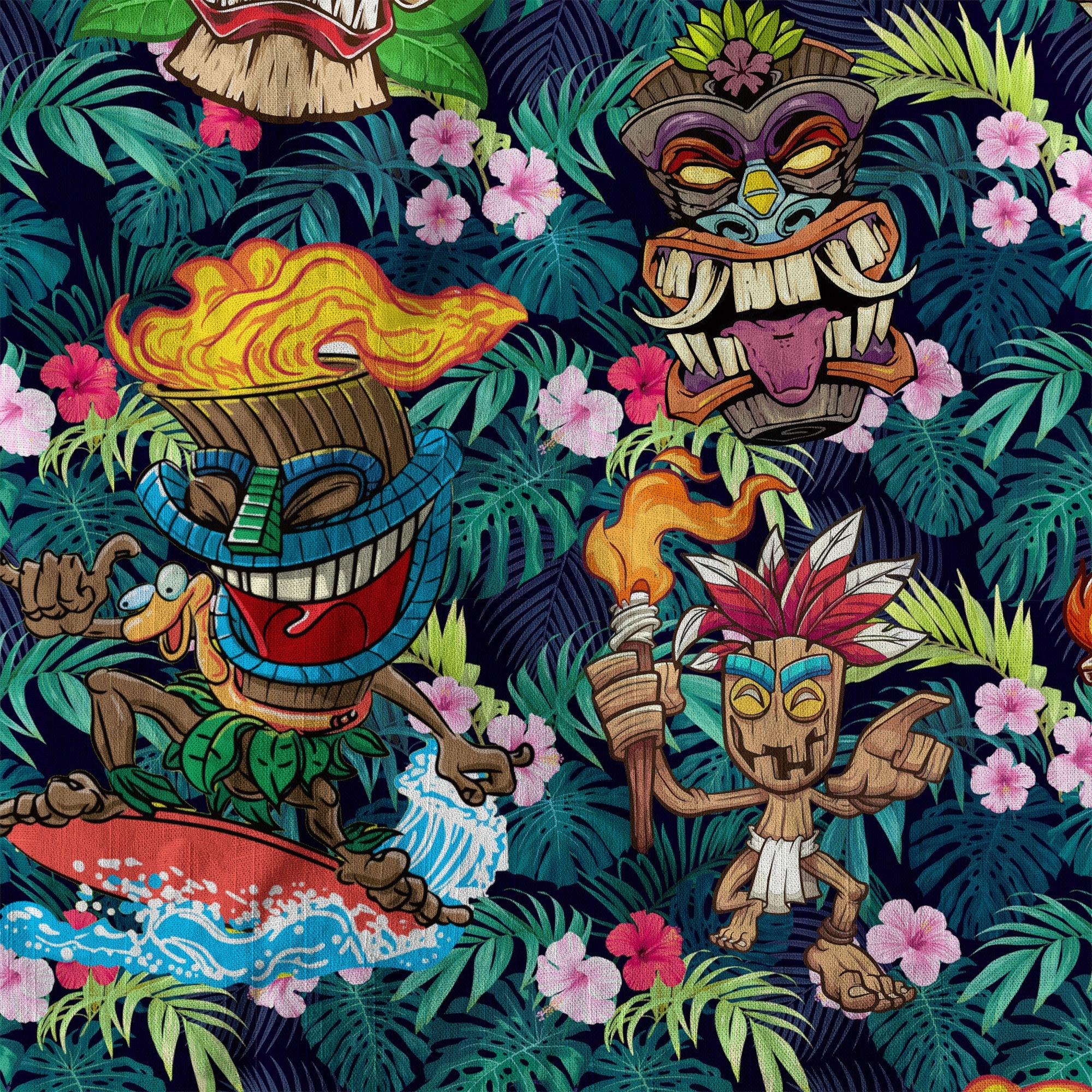 Tiki Mask Hawaiian Shirt for Men, Polynesian Hawaiian Button Down Aloha Shirt - The Palmix