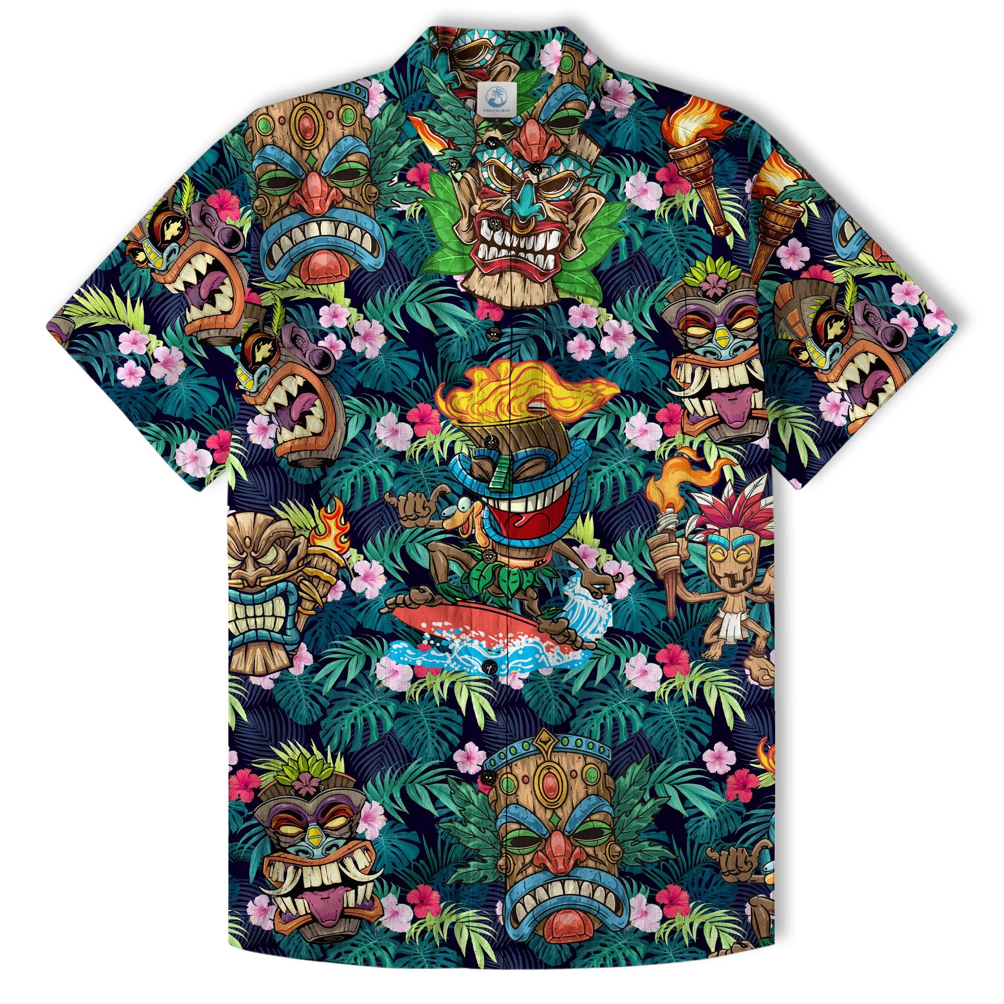Tiki Mask Hawaiian Shirt for Men, Polynesian Hawaiian Button Down Aloha Shirt - The Palmix