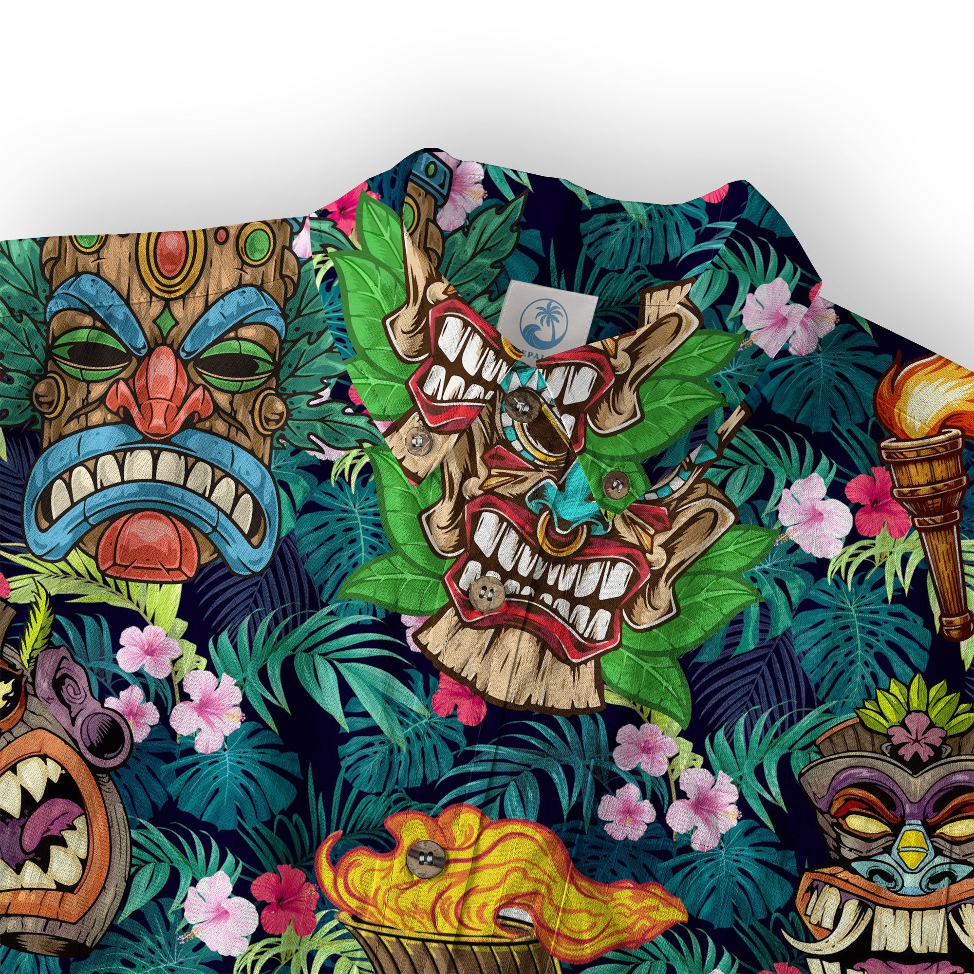 Tiki Mask Hawaiian Shirt for Men, Polynesian Hawaiian Button Down Aloha Shirt - The Palmix