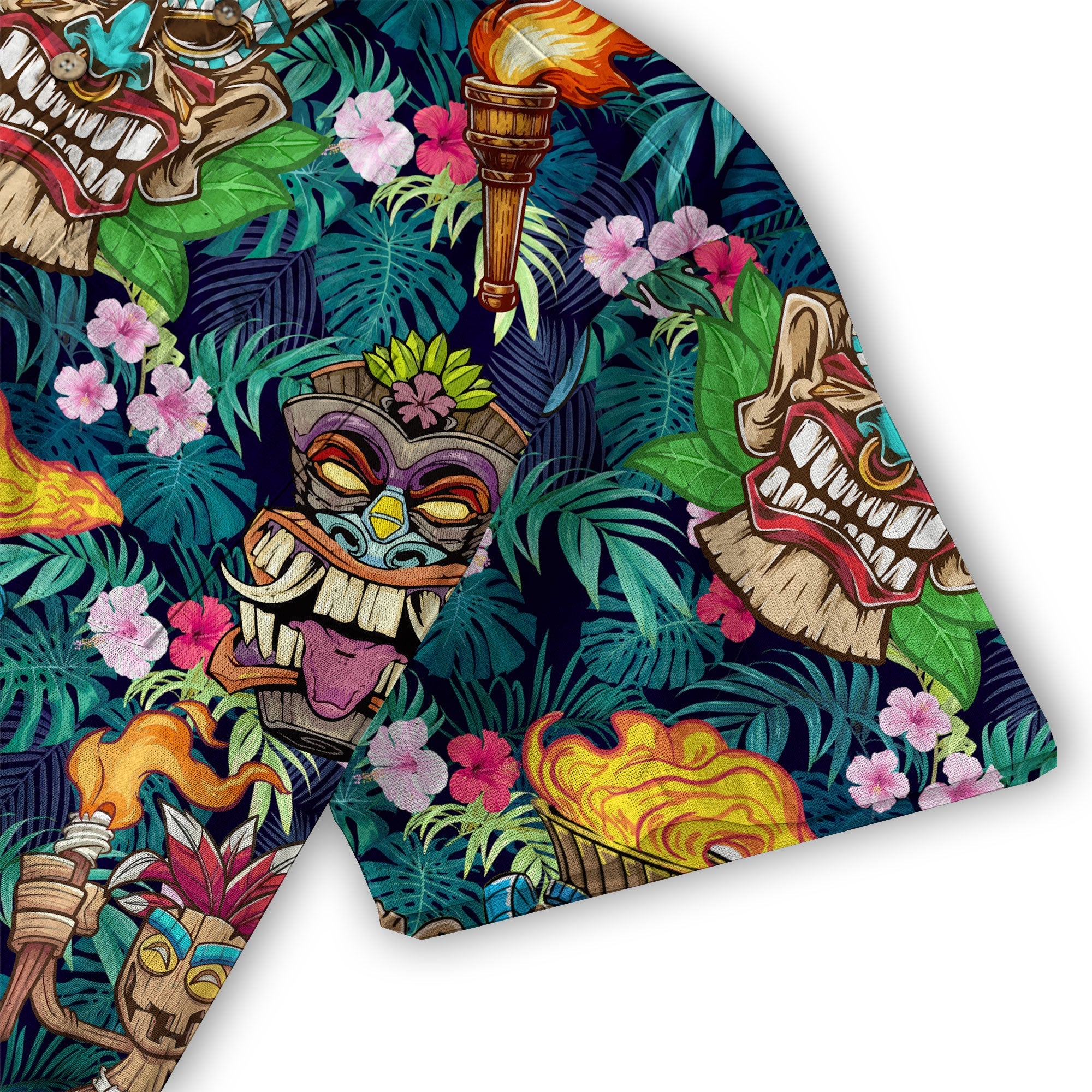 Tiki Mask Hawaiian Shirt for Men, Polynesian Hawaiian Button Down Aloha Shirt - The Palmix