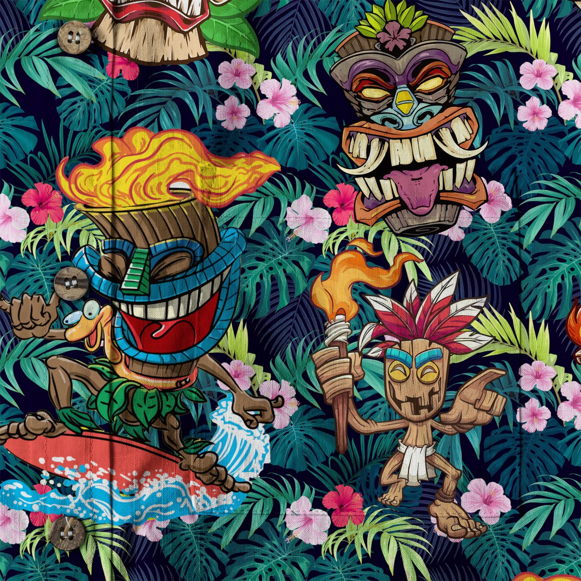 Tiki Mask Hawaiian Shirt for Men, Polynesian Hawaiian Button Down Aloha Shirt - The Palmix
