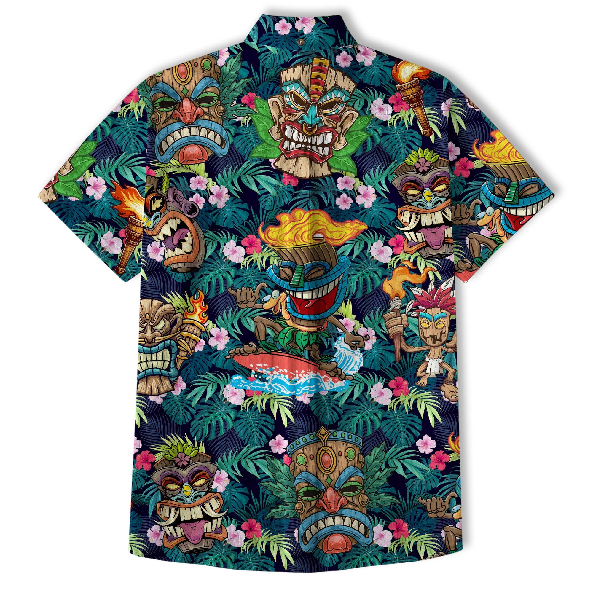 Tiki Mask Hawaiian Shirt for Men, Polynesian Hawaiian Button Down Aloha Shirt - The Palmix