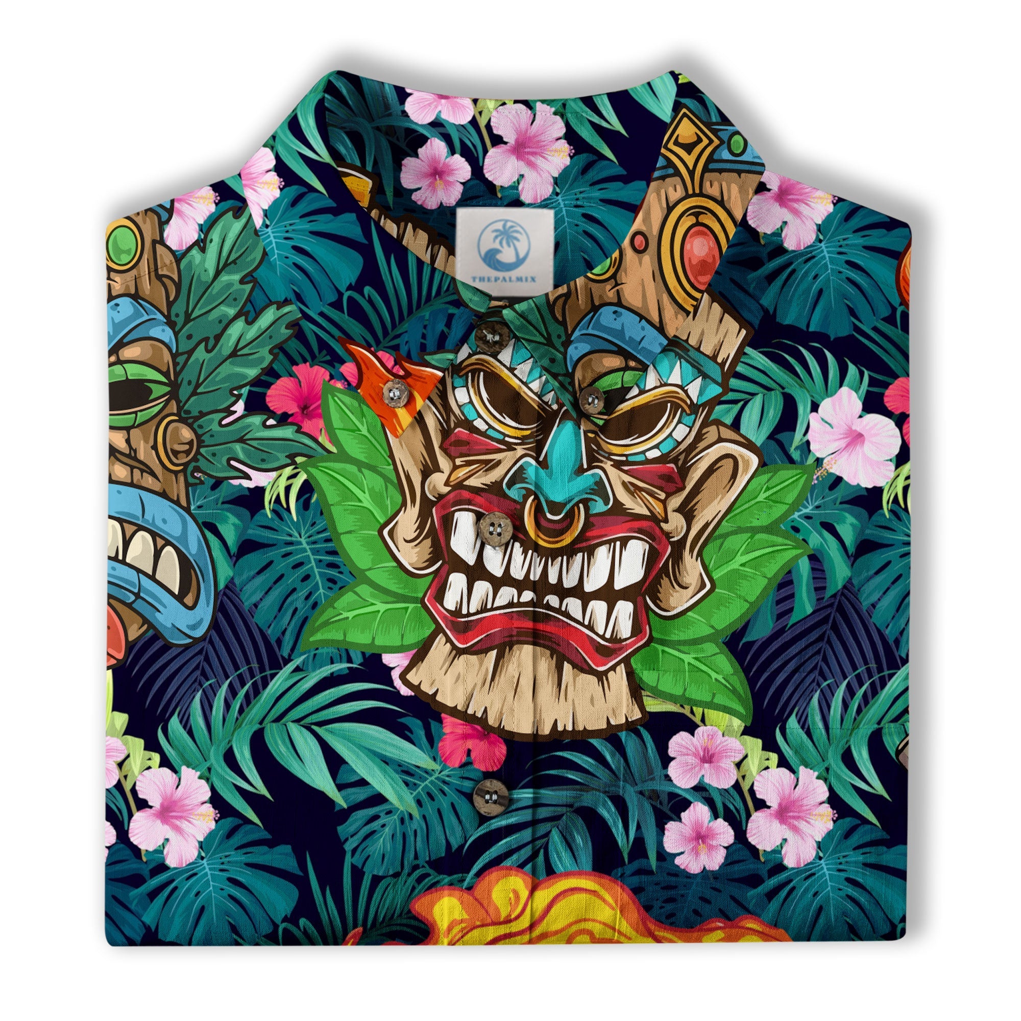 Tiki Mask Hawaiian Shirt for Men, Polynesian Hawaiian Button Down Aloha Shirt - The Palmix