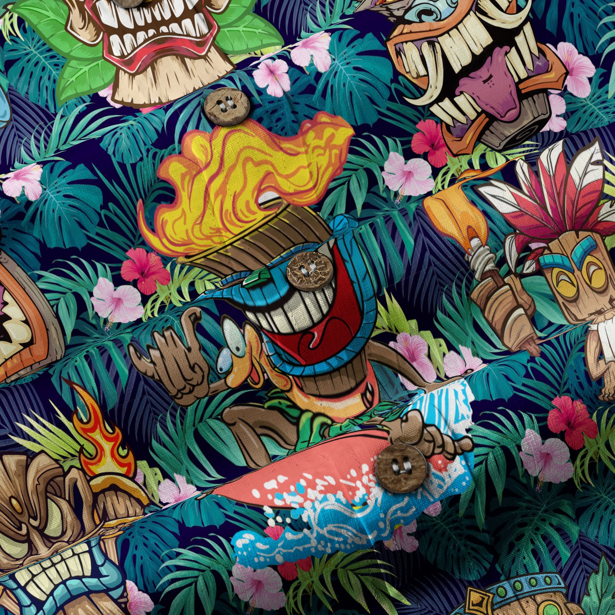 Tiki Mask Hawaiian Shirt for Men, Polynesian Hawaiian Button Down Aloha Shirt - The Palmix
