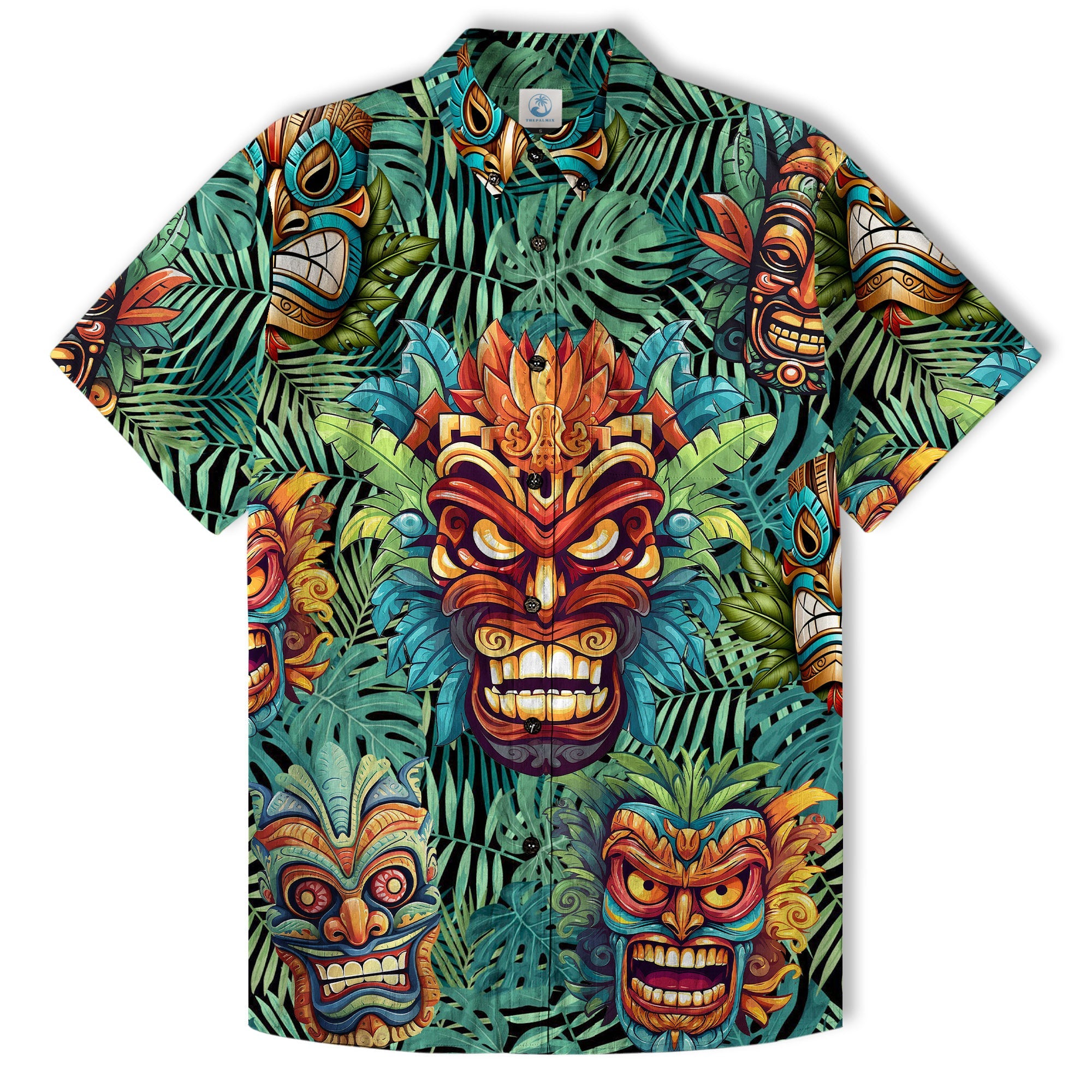 Tiki Mask Hawaiian Shirt for Men, Polynesian Hawaiian Button Down Aloha Shirt - The Palmix