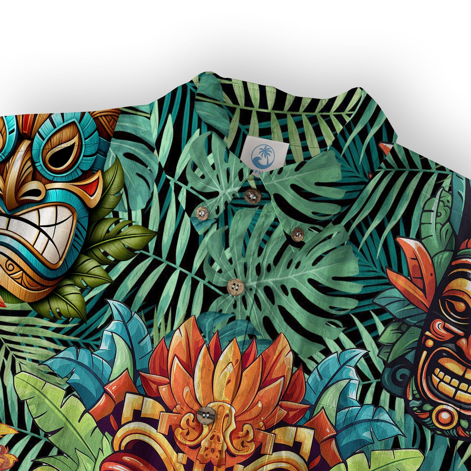 Tiki Mask Hawaiian Shirt for Men, Polynesian Hawaiian Button Down Aloha Shirt - The Palmix