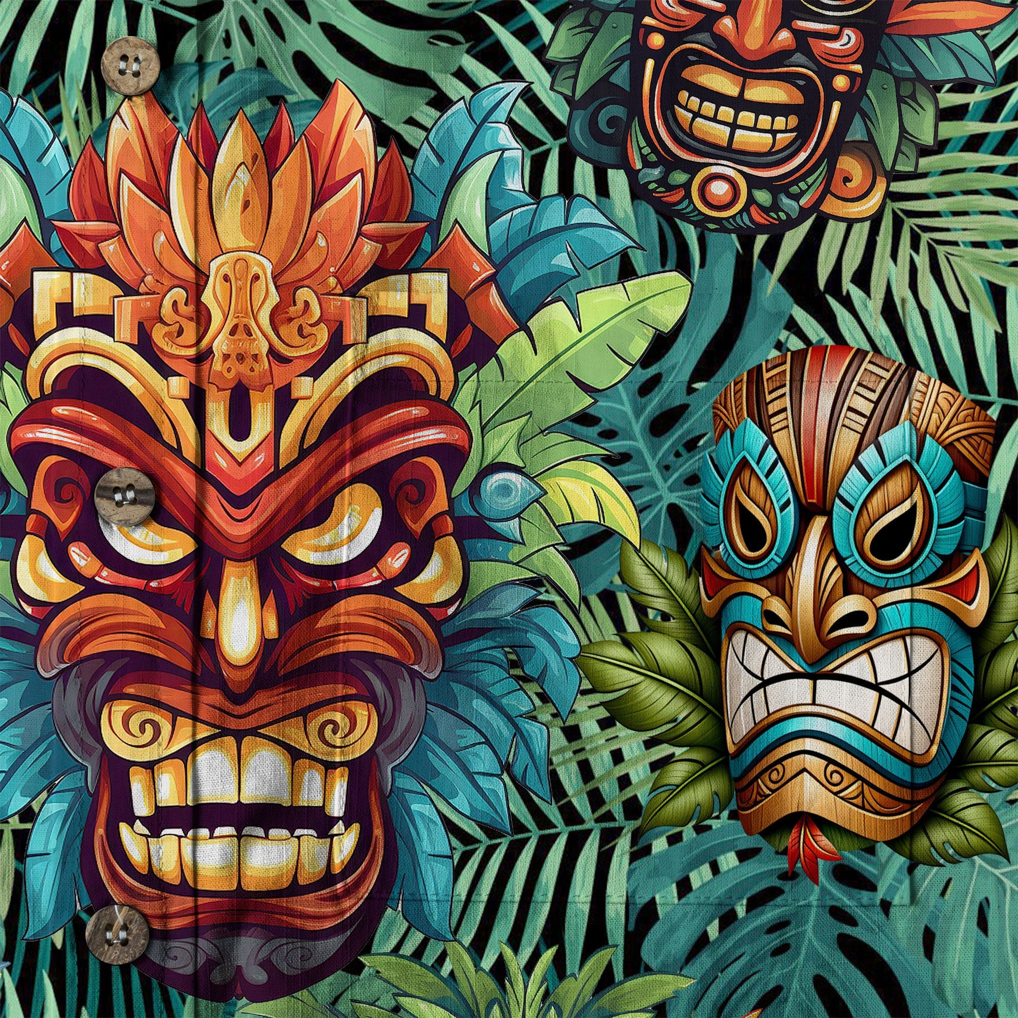 Tiki Mask Hawaiian Shirt for Men, Polynesian Hawaiian Button Down Aloha Shirt - The Palmix