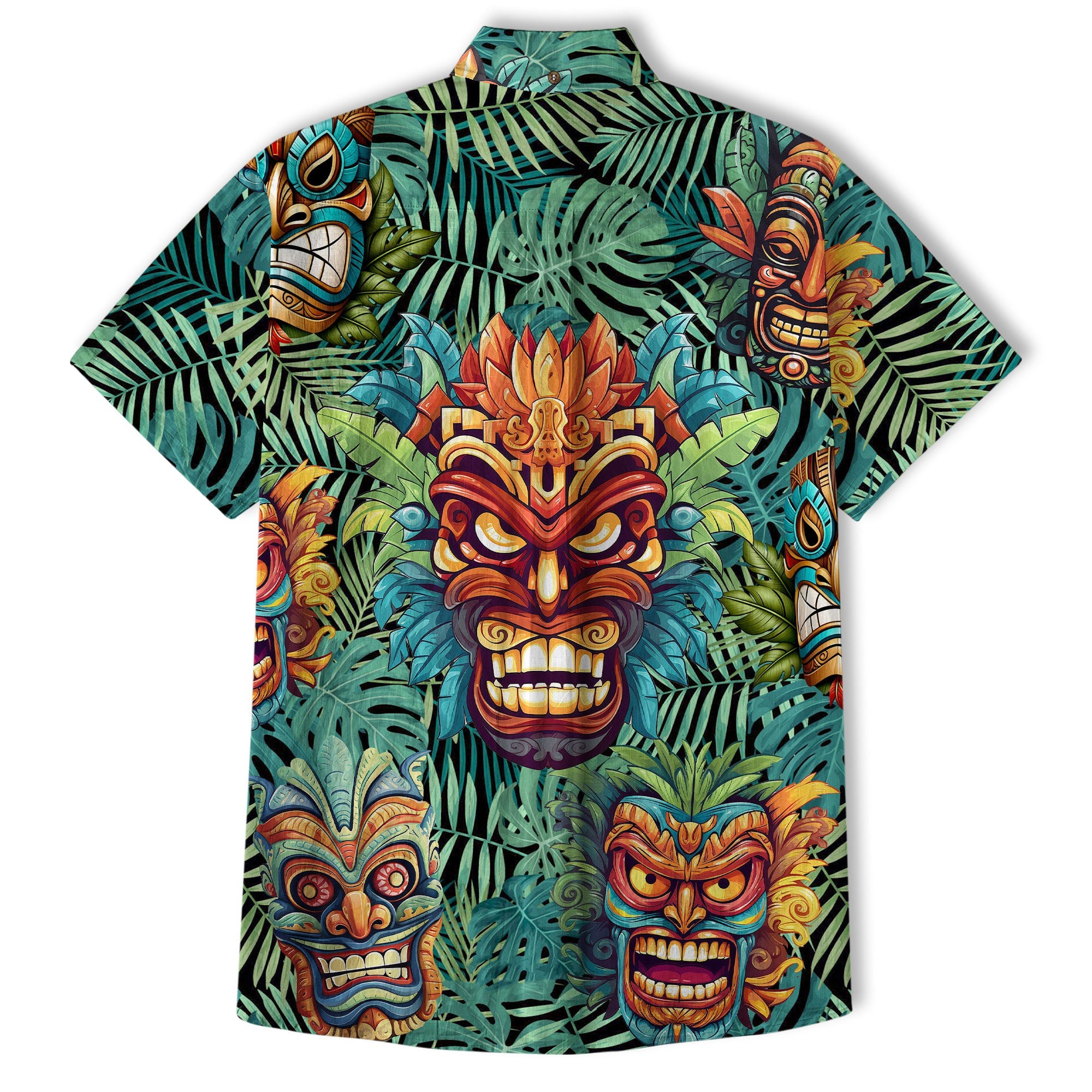 Tiki Mask Hawaiian Shirt for Men, Polynesian Hawaiian Button Down Aloha Shirt - The Palmix
