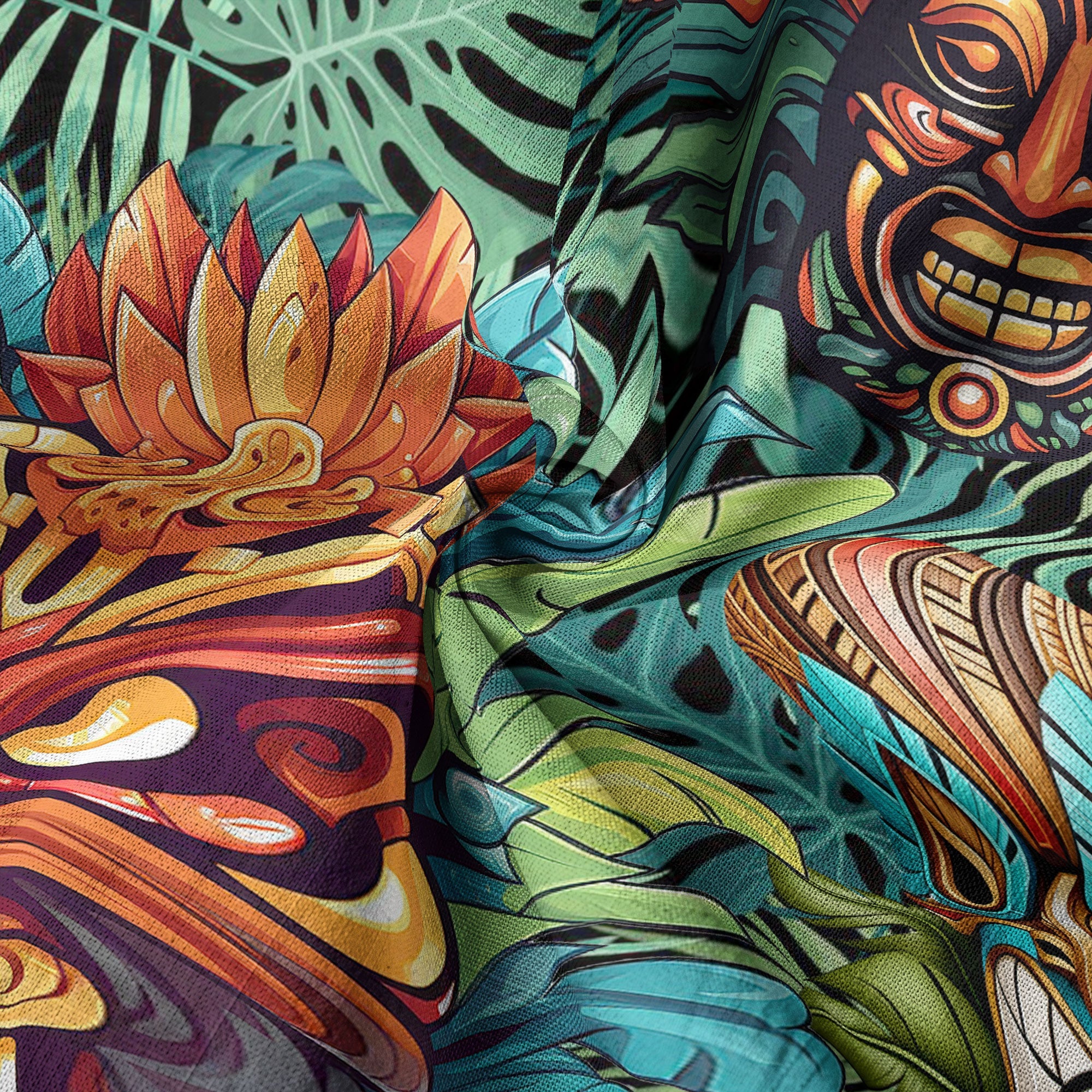 Tiki Mask Hawaiian Shirt for Men, Polynesian Hawaiian Button Down Aloha Shirt - The Palmix
