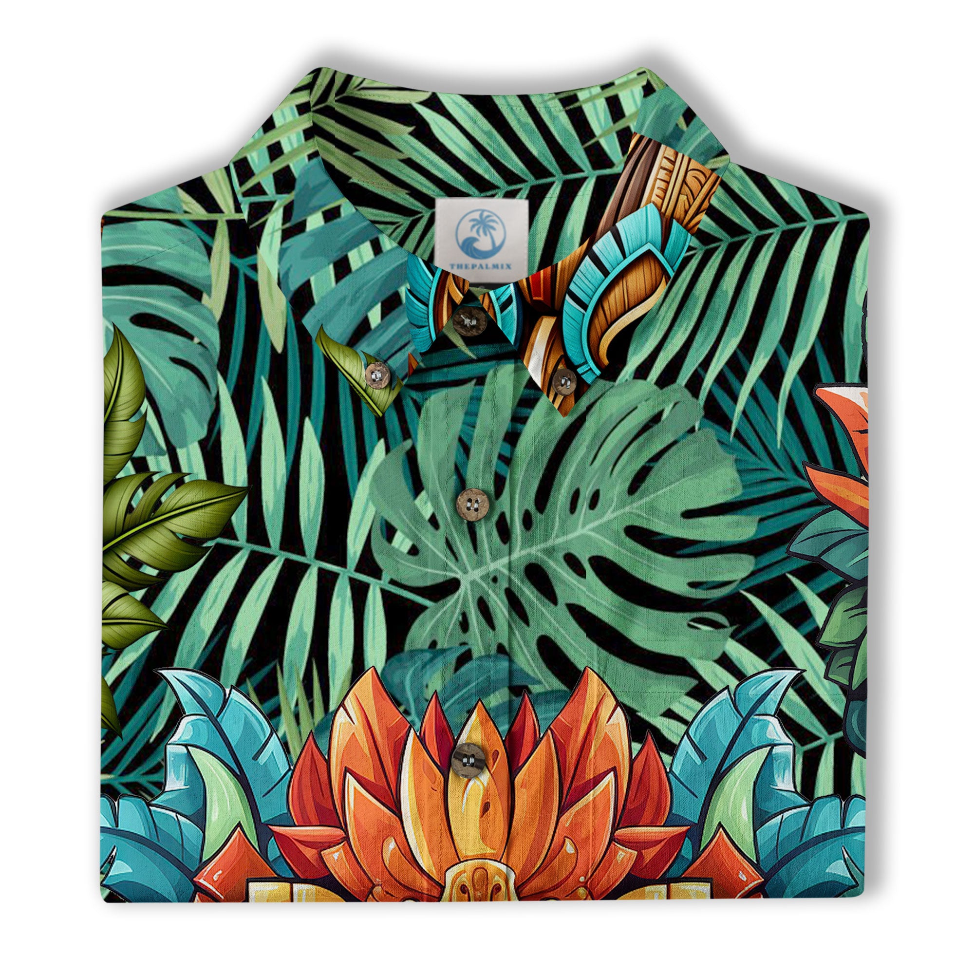 Tiki Mask Hawaiian Shirt for Men, Polynesian Hawaiian Button Down Aloha Shirt - The Palmix