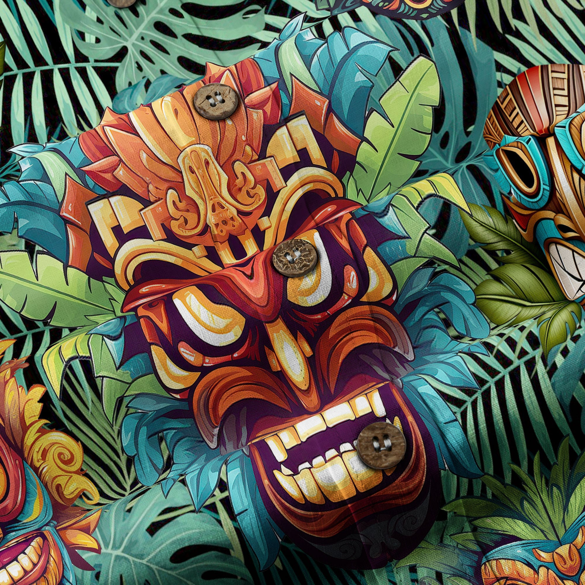 Tiki Mask Hawaiian Shirt for Men, Polynesian Hawaiian Button Down Aloha Shirt - The Palmix