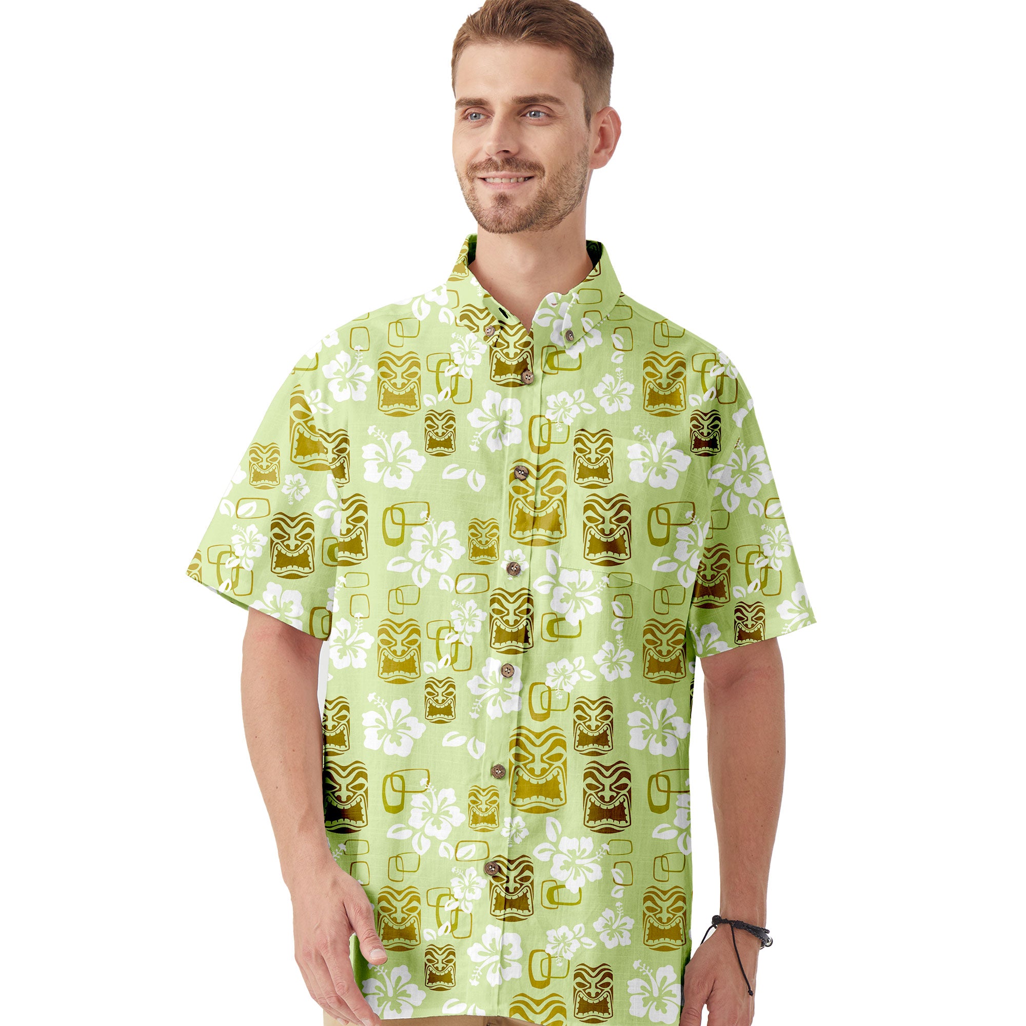 Tiki Mask Hibiscus Flowers Hawaii Shirt