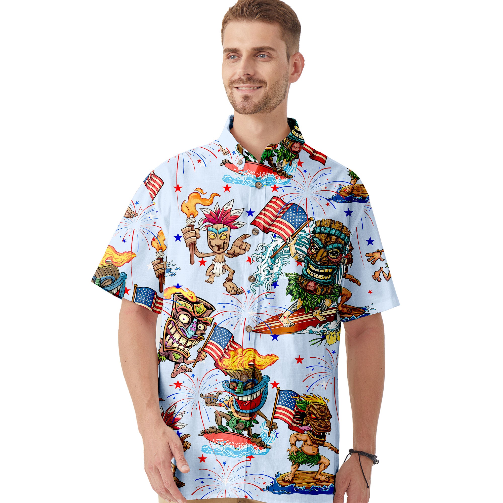Tiki Mask 4th Of July - Cotton Hawaii Shirt