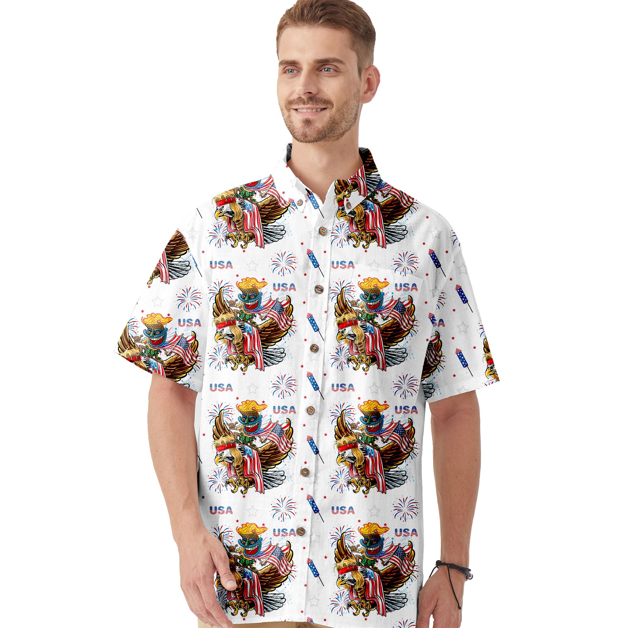 Independence Day of USA Tiki Eagle - Cotton Hawaii Shirt