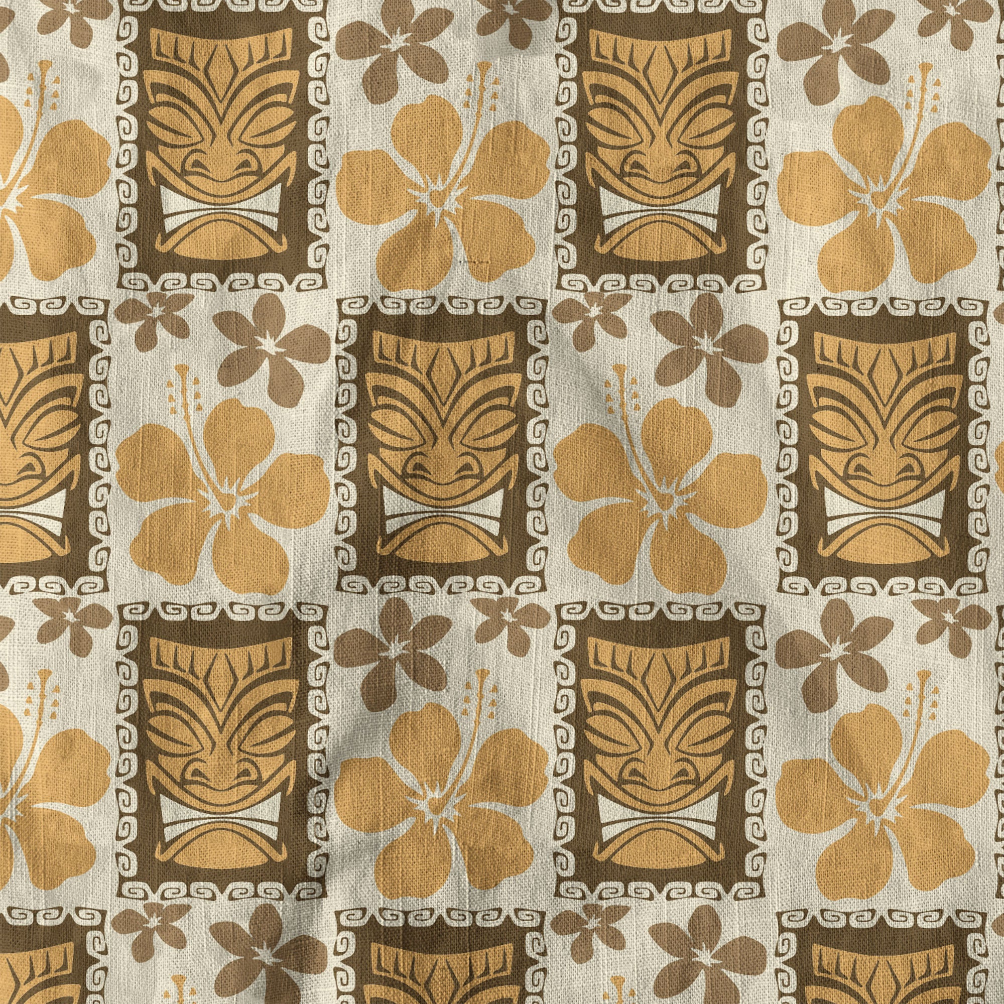 Tiki Mask Pattern Hawaiian Shirt, Tribal Tiki Hibiscus Pattern Hawaiian Shirt