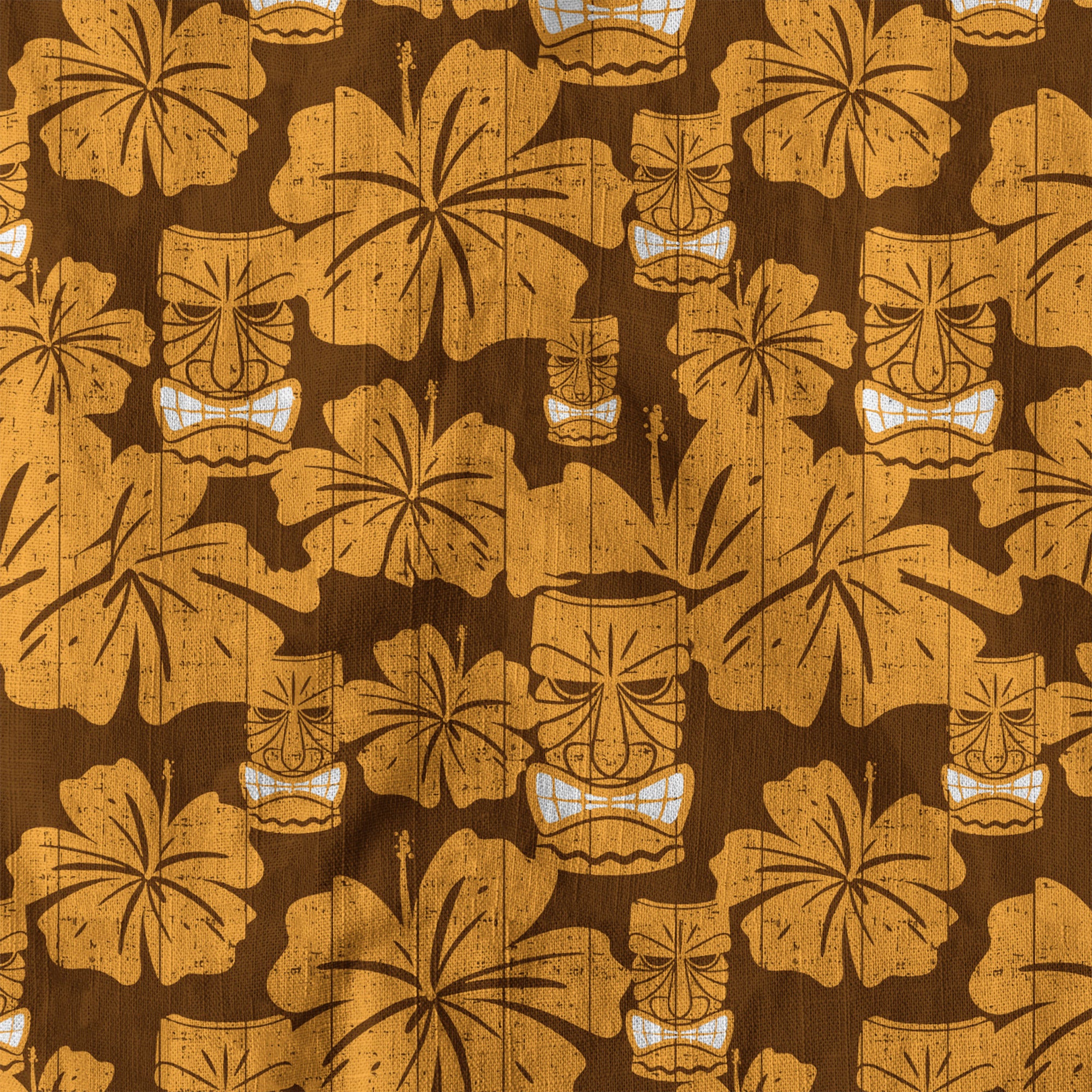 Tiki Mask Pattern Hawaiian Shirt, Tribal Tiki Hibiscus Pattern Hawaiian Shirt