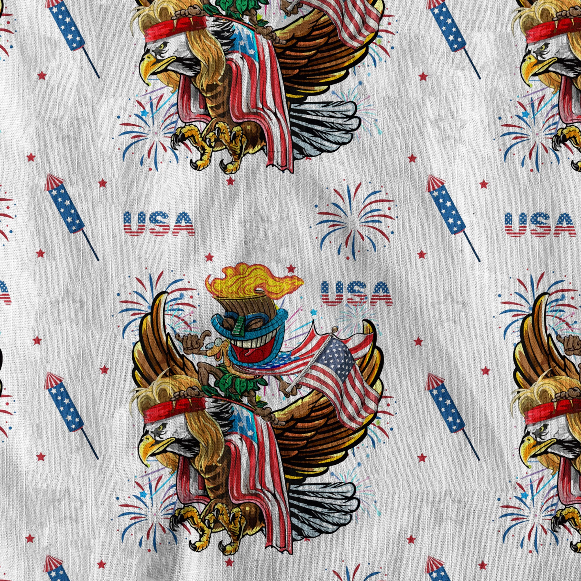 Independence Day of USA Tiki Eagle - Cotton Hawaii Shirt