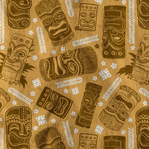Tiki Mask Pattern Hawaiian Shirt, Tribal Tiki Hibiscus Hawaiian Shirt