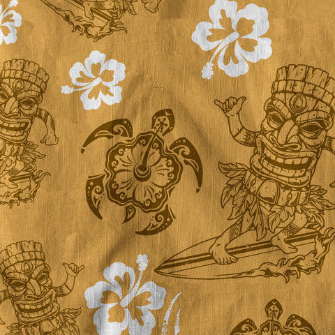 Tiki Mask Pattern Hawaiian Shirt, Tribal Tiki Hibiscus Hawaiian Shirt