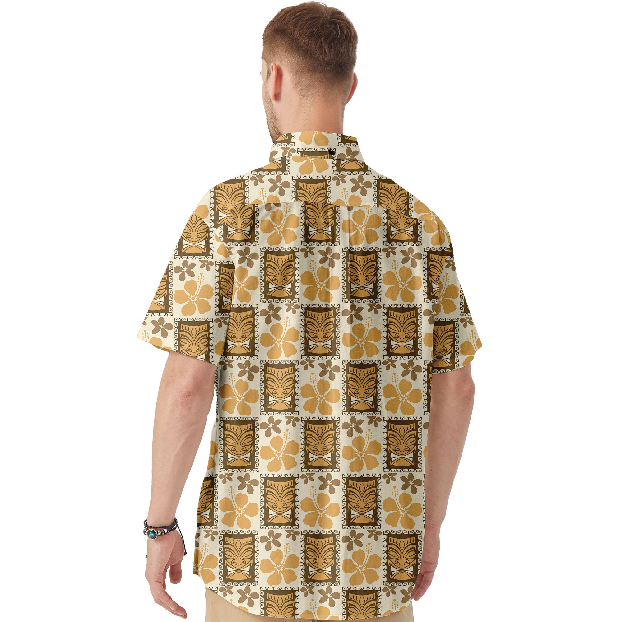 Tiki Mask Pattern Hawaiian Shirt, Tribal Tiki Hibiscus Pattern Hawaiian Shirt