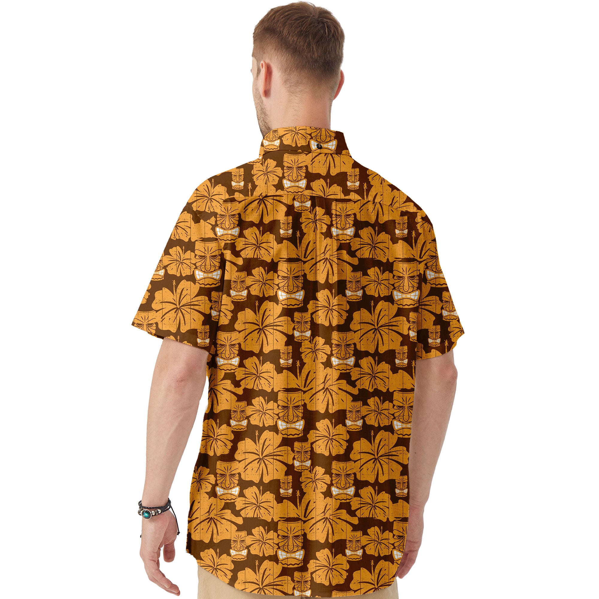 Tiki Mask Pattern Hawaiian Shirt, Tribal Tiki Hibiscus Pattern Hawaiian Shirt