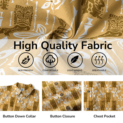 Tiki Mask Pattern Hawaiian Shirt, Tribal Tiki Hibiscus Hawaiian Shirt