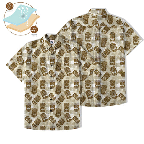 Tiki Mask Pattern Hawaiian Shirt, Tribal Tiki Hibiscus Hawaiian Shirt