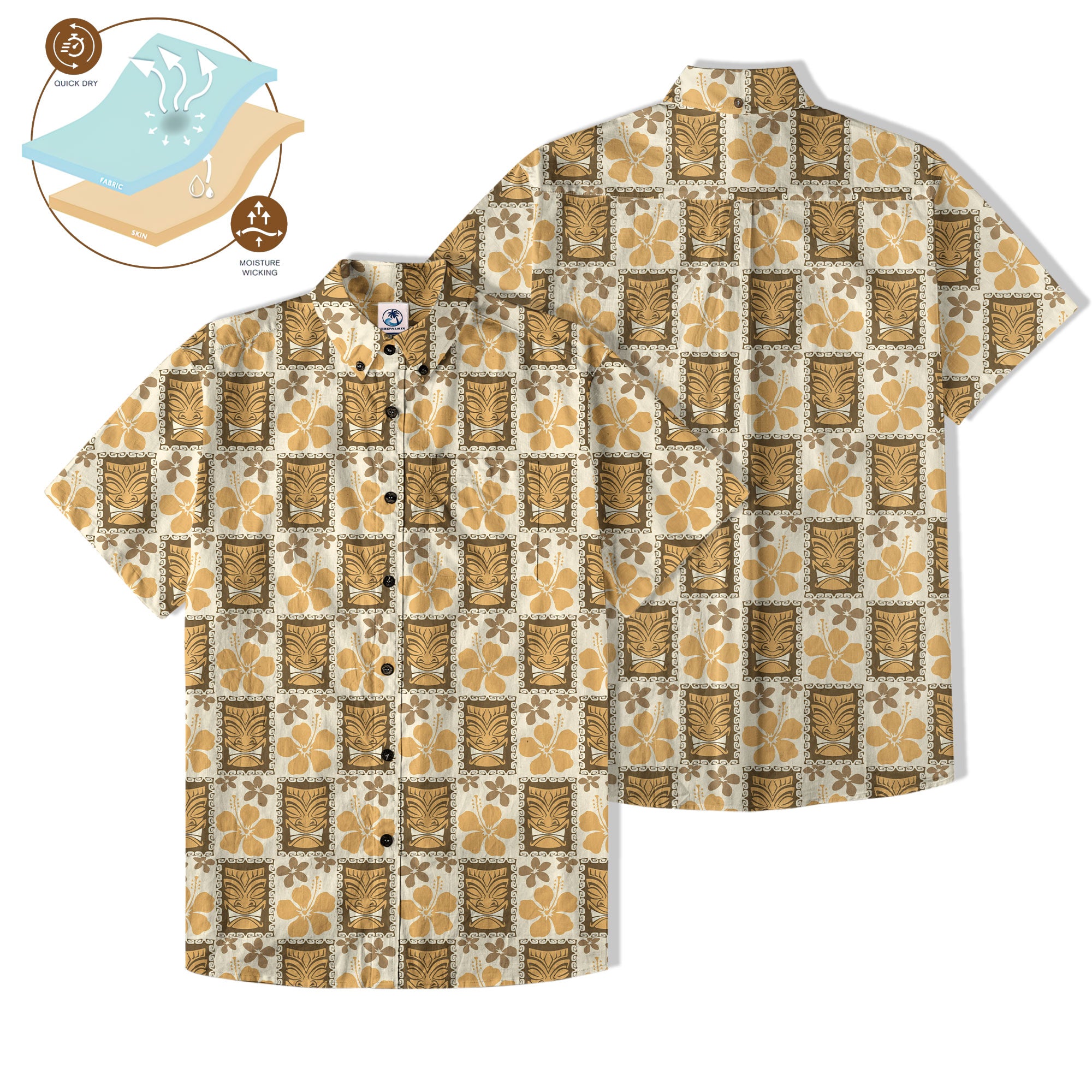 Tiki Mask Pattern Hawaiian Shirt, Tribal Tiki Hibiscus Pattern Hawaiian Shirt