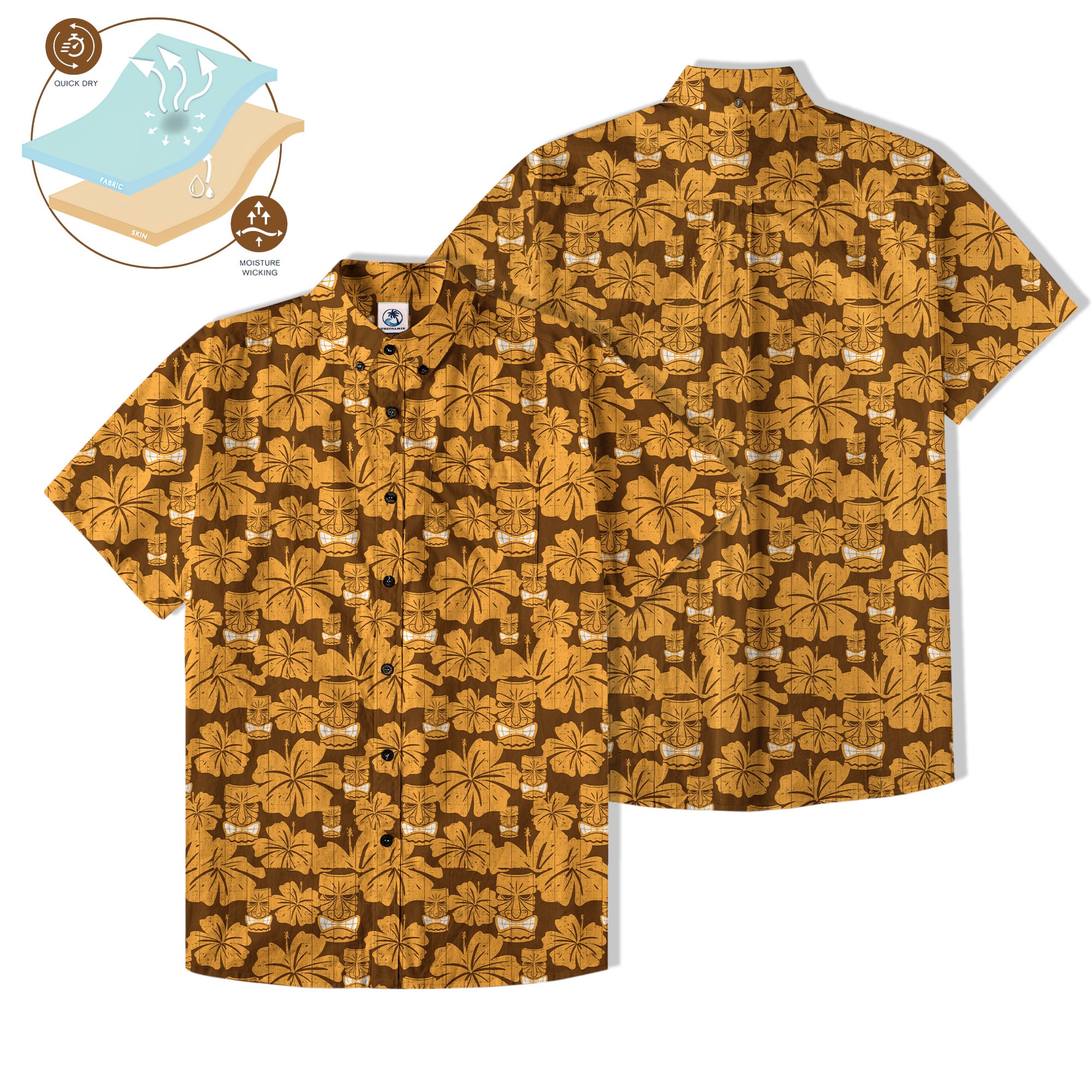 Tiki Mask Pattern Hawaiian Shirt, Tribal Tiki Hibiscus Pattern Hawaiian Shirt