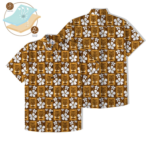 Tiki Mask Pattern Hawaiian Shirt, Tribal Tiki Hibiscus Hawaiian Shirt