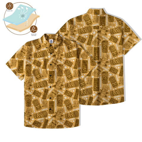 Tiki Mask Pattern Hawaiian Shirt, Tribal Tiki Hibiscus Hawaiian Shirt