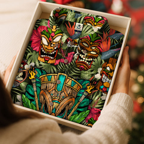 Tiki Mask Hawaii Shirt, Aloha Tiki Mask Pattern Aloha Hawaiian Shirt