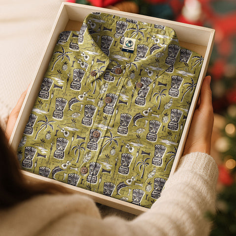 Retro Mid Century Modern Tiki Hawaii Shirt, Tropical Tiki Hawaii Shirt