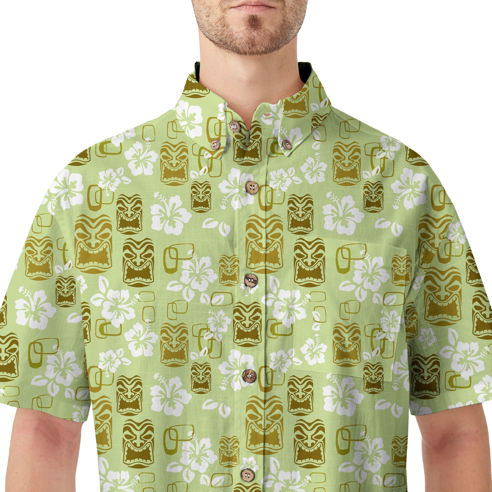 Tiki Mask Hibiscus Flowers Hawaii Shirt