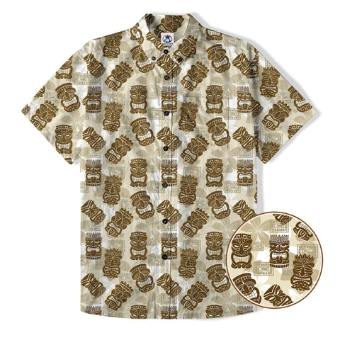 Tiki Mask Pattern Hawaiian Shirt, Tribal Tiki Hibiscus Hawaiian Shirt