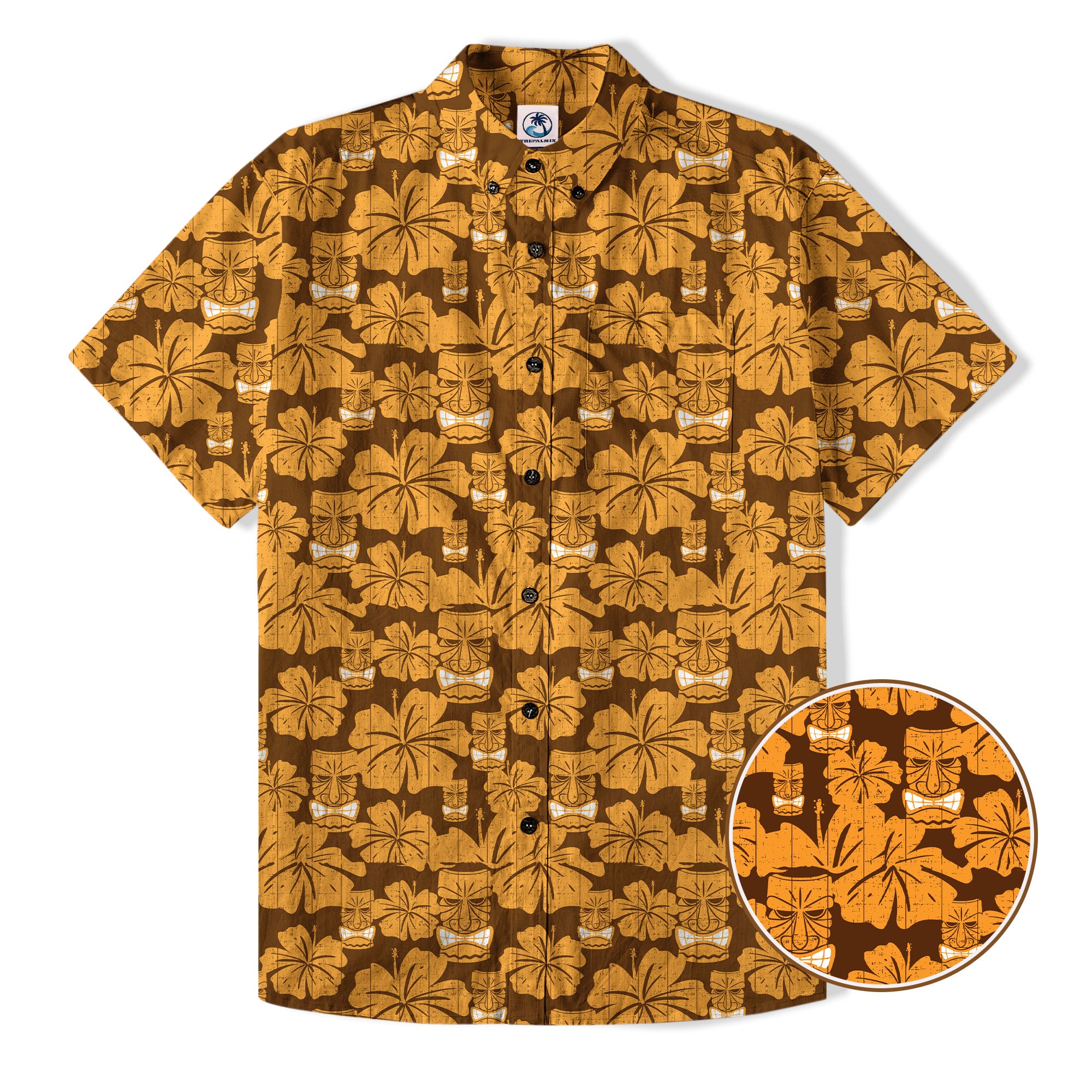 Tiki Mask Pattern Hawaiian Shirt, Tribal Tiki Hibiscus Pattern Hawaiian Shirt