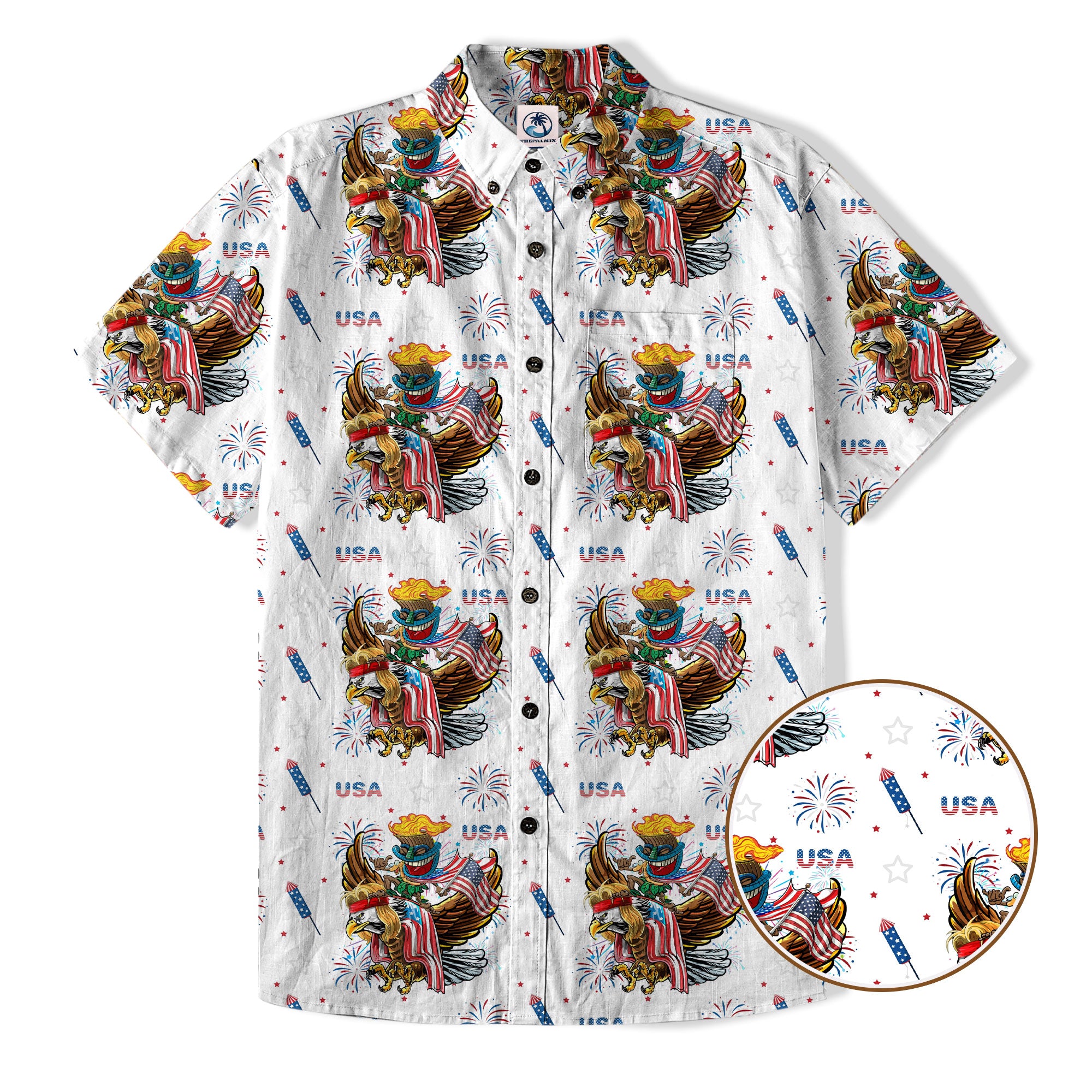 Independence Day of USA Tiki Eagle - Cotton Hawaii Shirt