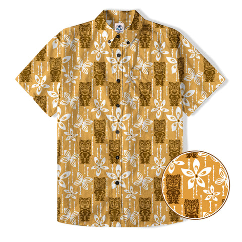 Tiki Mask Pattern Hawaiian Shirt, Tribal Tiki Hibiscus Hawaiian Shirt