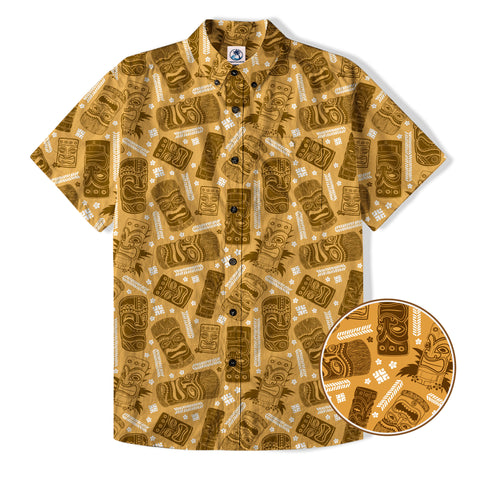 Tiki Mask Pattern Hawaiian Shirt, Tribal Tiki Hibiscus Hawaiian Shirt
