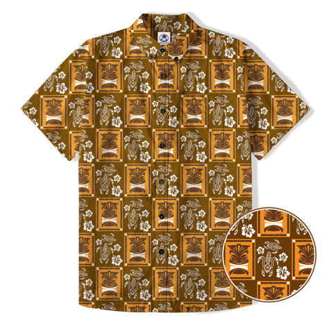 Tiki Mask Pattern Hawaiian Shirt, Tribal Tiki Hibiscus Hawaiian Shirt