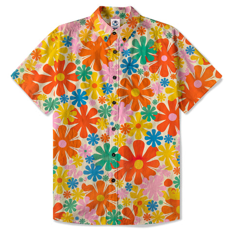 Hippie Groovy Flower Hawaii Shirt, Hippie Peace Love Hawaii Shirt