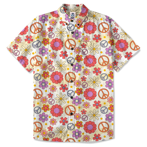 Hippie Groovy Flower Hawaii Shirt, Hippie Peace Love Hawaii Shirt