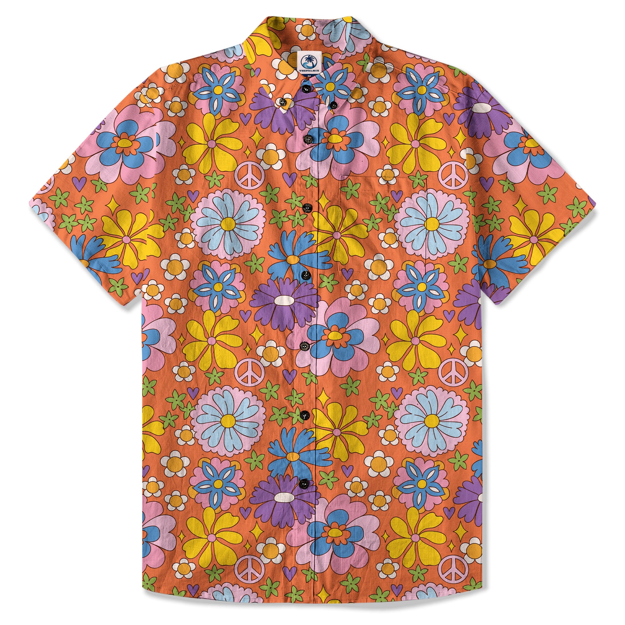 Hippie Groovy Flower Hawaii Shirt, Hippie Peace Love Hawaii Shirt
