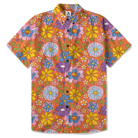 Hippie Groovy Flower Hawaii Shirt, Hippie Peace Love Hawaii Shirt