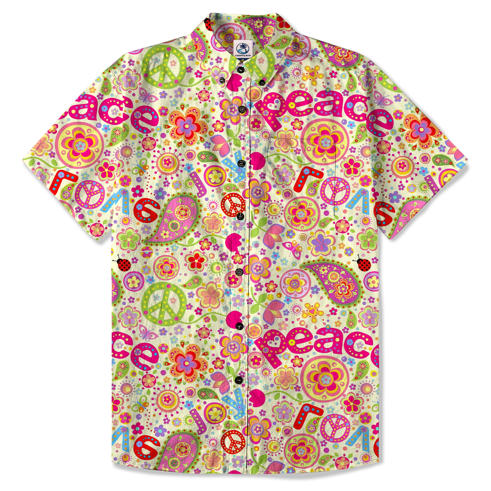 Hippie Groovy Flower Hawaii Shirt, Hippie Peace Love Hawaii Shirt