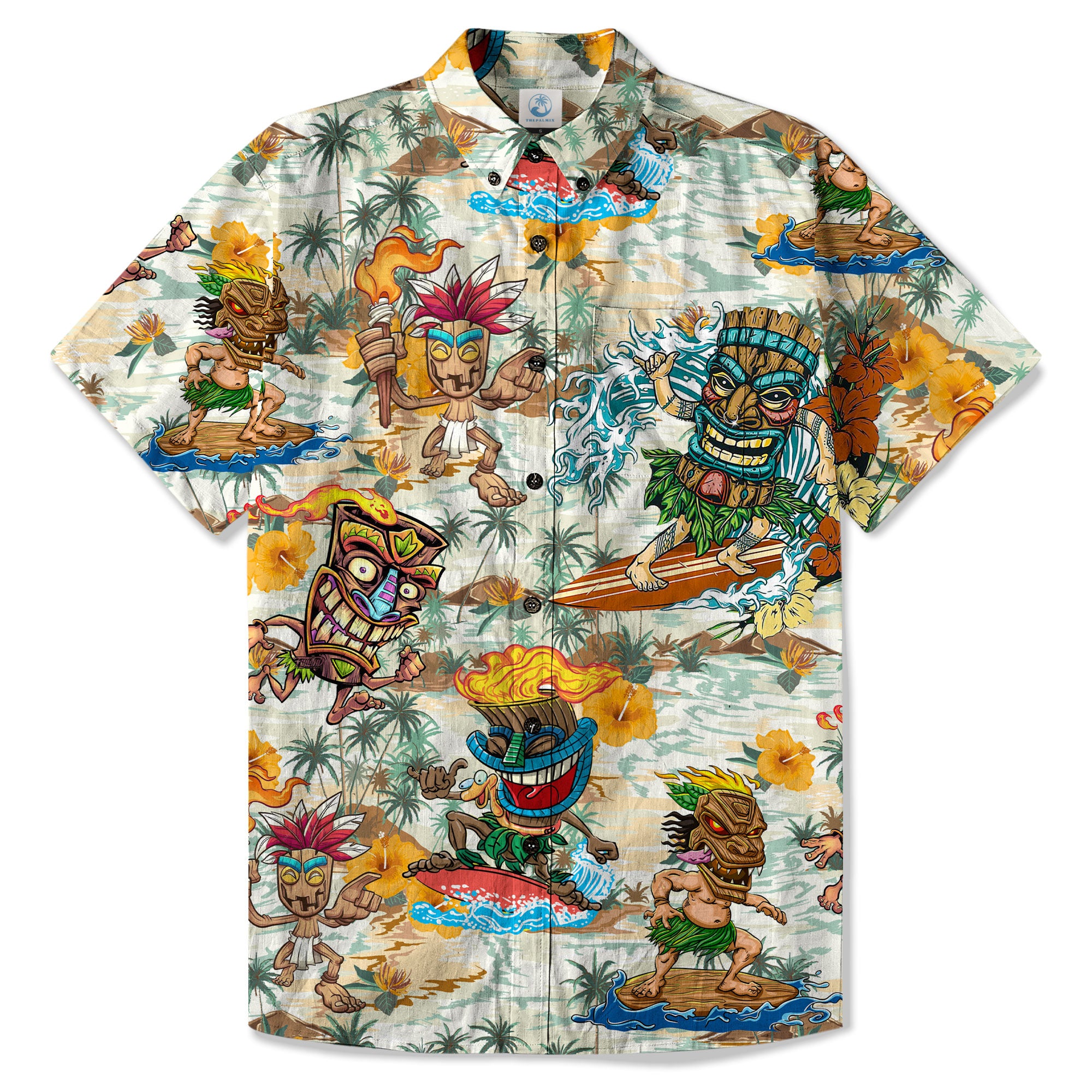 Tiki Mask Hawaiian Shirt for Men, Polynesian Hawaiian Button Down Aloha Shirt