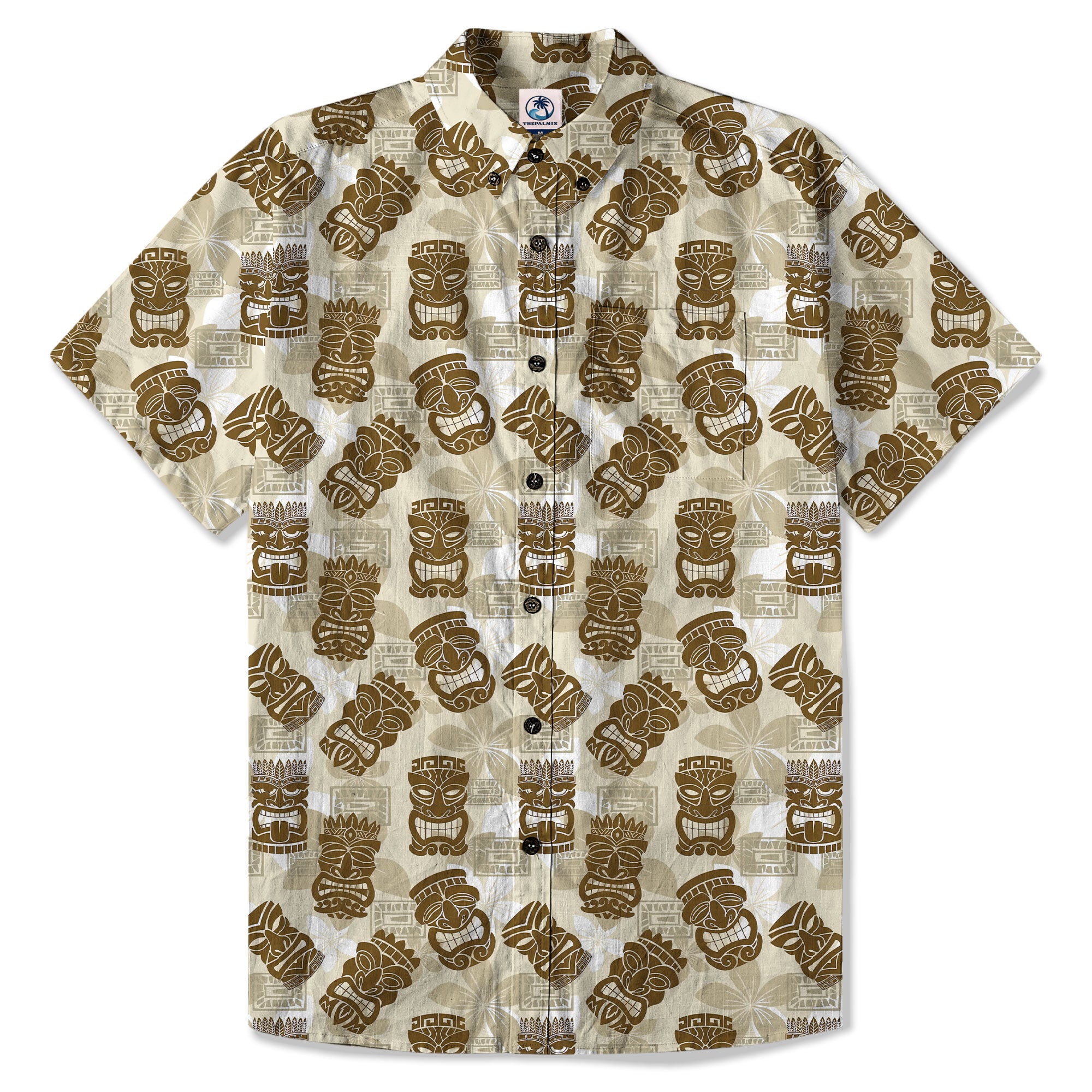 Colorful Tiki Hawaiian Shirt, Tribal Tiki Hibiscus Hawaiian Shirt